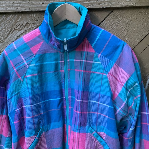 VTG 80’s Head Sportswear Reversible teal PLAID Bomber Jacket Sz M zip-up coat - Picture 11 of 14